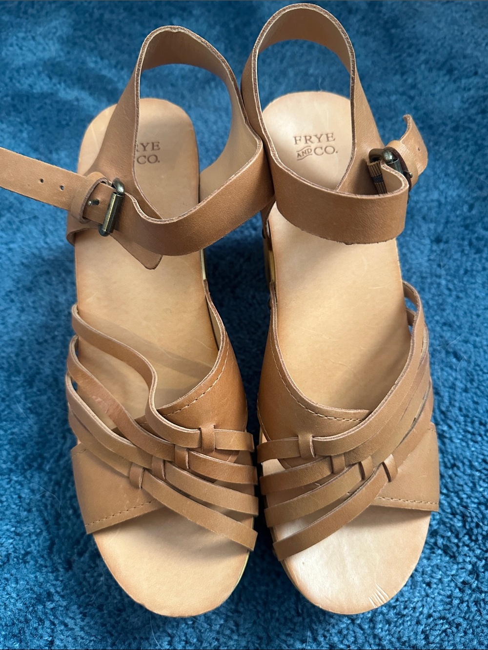 FRYE Tan Leather Woven Ankle-Strap Sandals